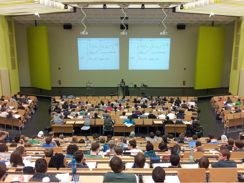 Virtual classroom with students attending an online lesson via video conferencing
